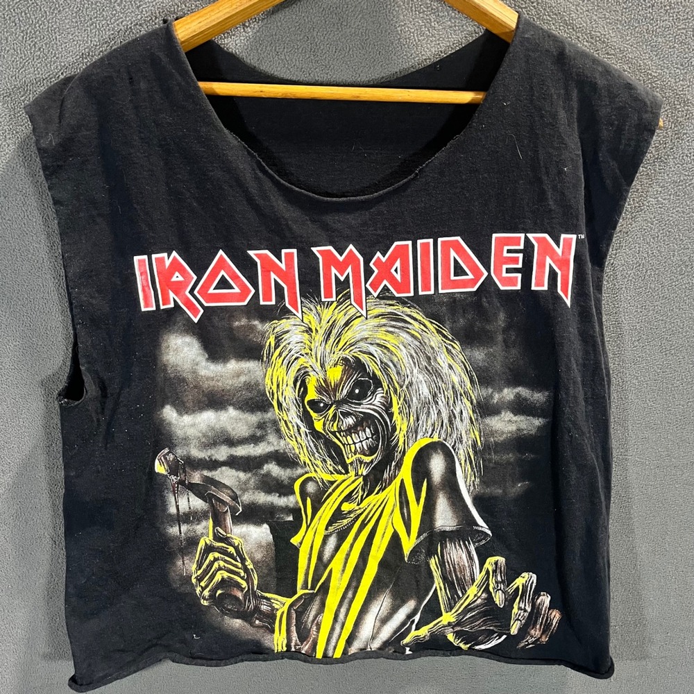 Iron Maiden Vintage Graphic Muscle Tee Black Cut Neck Cropped Tank Top